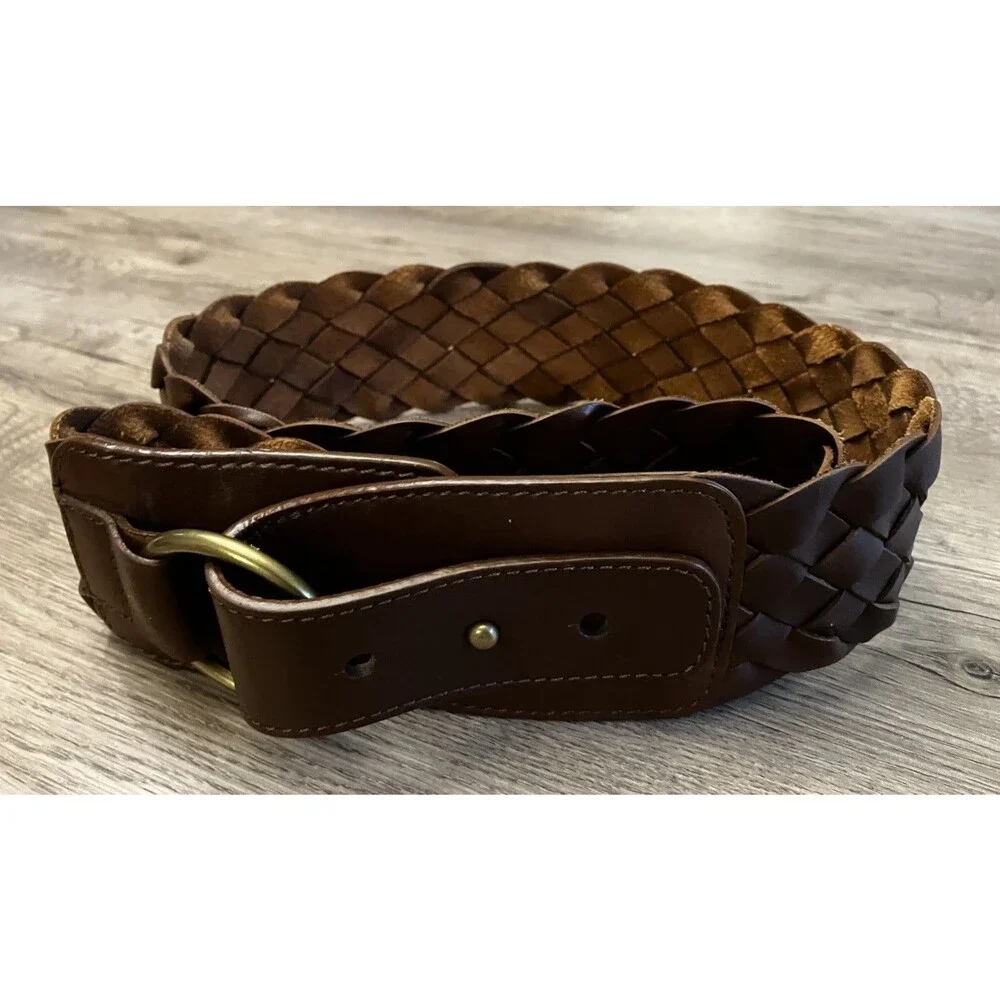 WOMEN'S ANN TAYLOR LOFT LIGHT BROWN/BEIGE  GENUINE LEATHER BRAIDED BELT SIZE L